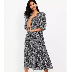 Loft Floral Ruffle Midi Shirtdress Size Large